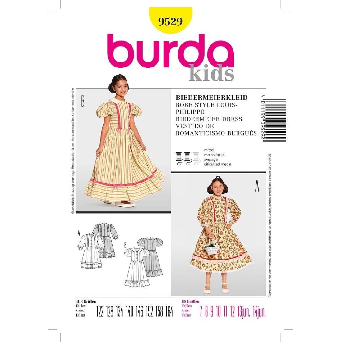 Burda Pattern 9529 Biedermeier Dress 122 - Size 164