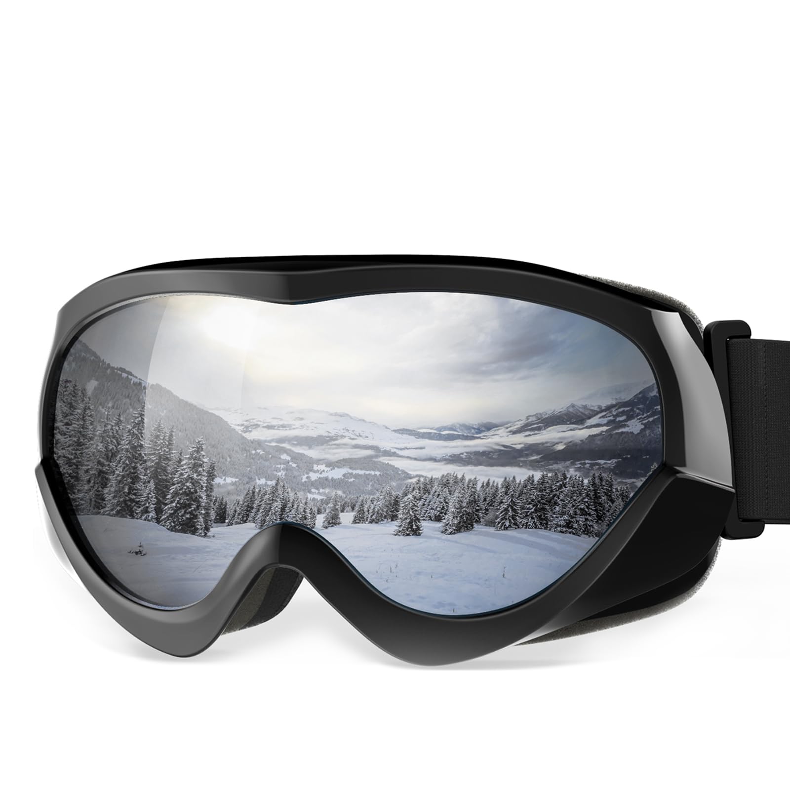 OutdoorMaster Kids Ski Goggles, Snow Goggles for Boys & Girls with 100% UV Protection (Black Frame + VLT 10% Grey Lens with REVO Silver) Image