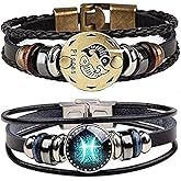 NIGHTCRUZ Constellation Braided Rope Bracelet - Punk Alloy Leather Bracelet - Hand Woven Braided Rope Punk Chain Cuff 2 PCS
