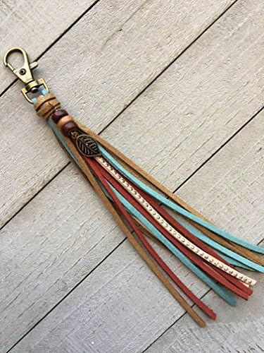 Boho Purse Tassel - Southwestern Style Faux Leather Tassel with Leaf Charm