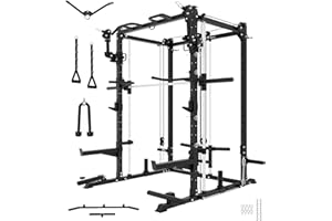 Eonfit E3 Smith Machine for Home Gym Equipment, Multi-Function Power Cage Squat Rack with Cable Crossover LAT Pulldown Pulley