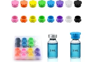 GOQEUT 16PCS Reusable 3ml Glass Vial Protective Vial Caps, Leak-Proof and Dust-Proof Caps, Suitable for 3ml Vial Storage Boxes, Peptide Vial Caps, 8 Colors for Easy Organization and Classification