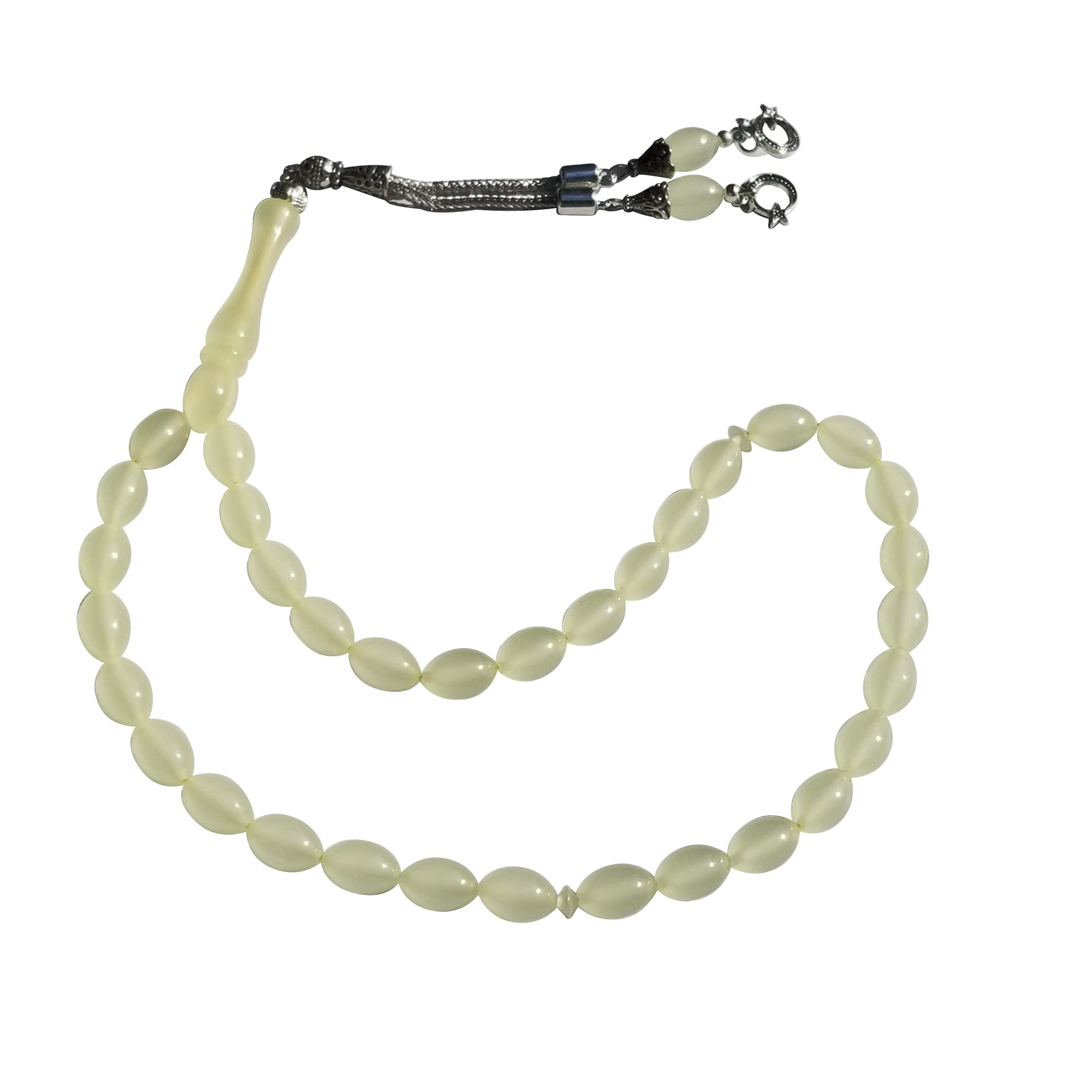 TheTasbih 33 Pcs Glow in The Dark Acrylic Beads Oval Turkish Tasbih Muslim Dhikr with Kizilay Charms (TSL-3Z8T1), Nylon Silver Acrylic
