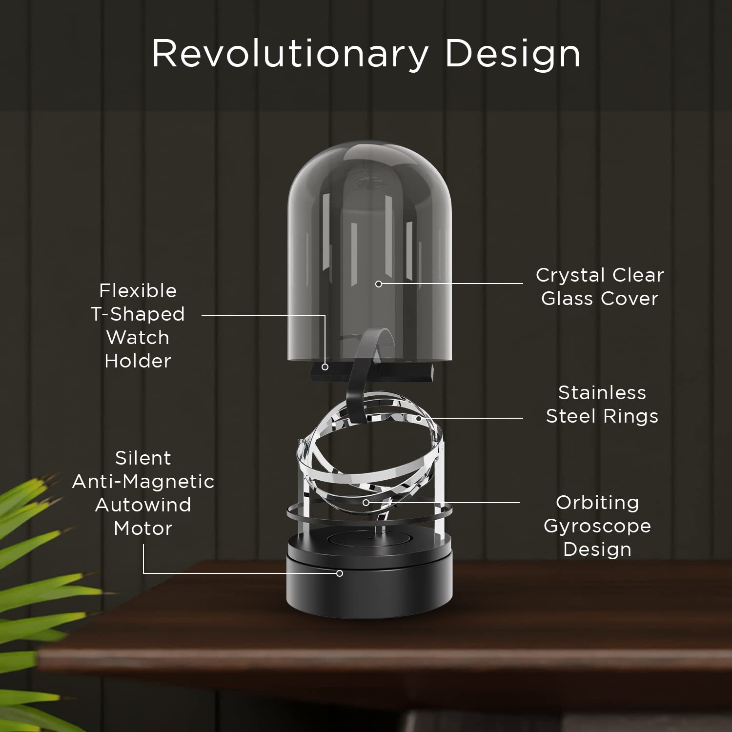 Aestoria Automatic Single Orbit Watch Winder for Rolex & Luxury Watches – Silent Anti-Magnetic Motor with Orbiting Gyroscope Design & Anti-Wind Technology