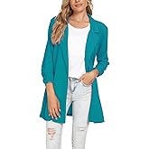 Unifizz Women's 3/4 Sleeve Stretchy Open Front Lightweight Work Office Blazer Jacket with Plus Size - Turquoise Green, Size L