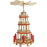 Lillian Vernon German Christmas Pyramid Spinning Nativity | Table Top Holiday D&eacute;cor, 4-Tier Carousel, With Candle Holders, 17 Inch