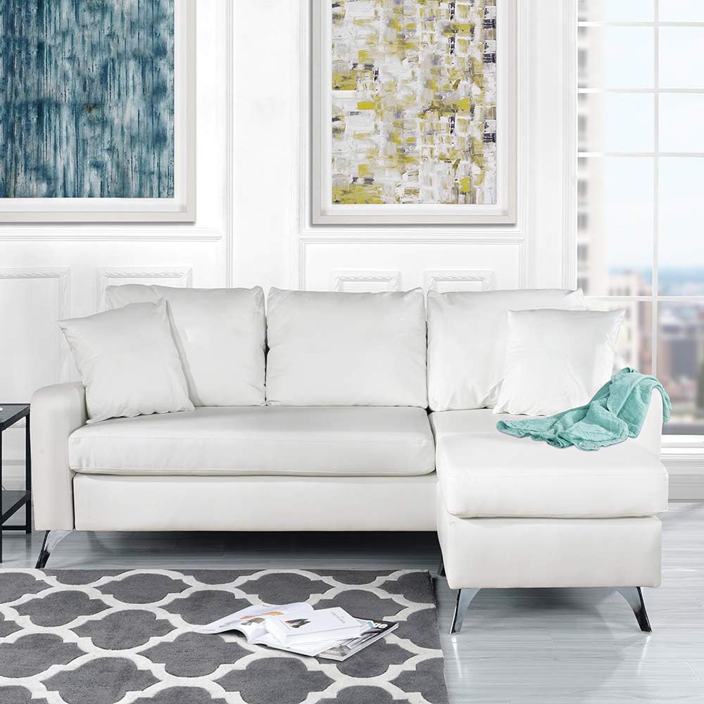 All models provide additional seating and allow you to choose the exact configuration for your needs. divano roma furniture bonded leather sectional sofa small space configurable couch white