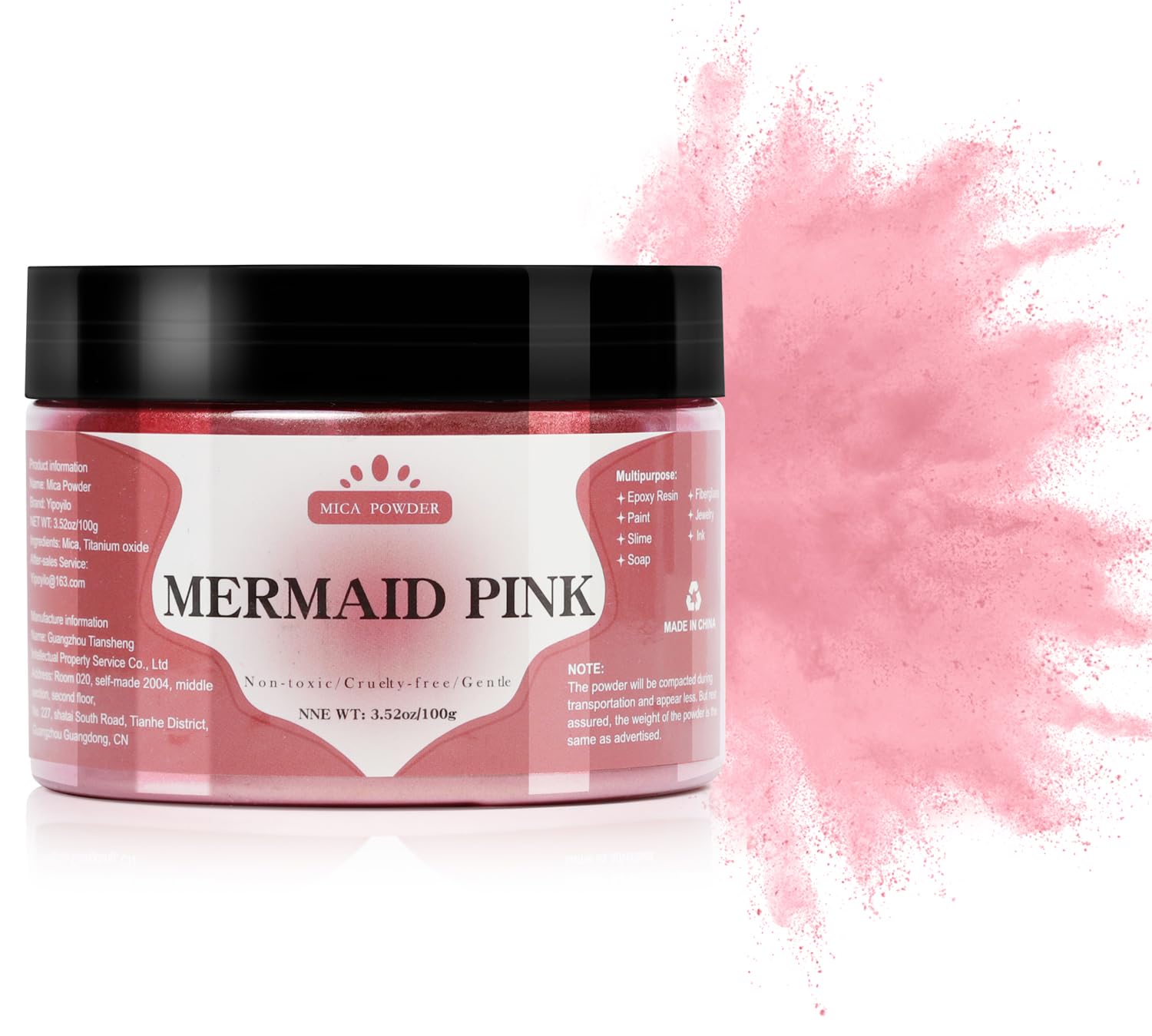 Photo 1 of Yipoyilo Mica Powder - 100g Mica Powder for Epoxy Resin - Metallic Color Pigment for Resin, Soap, Bath Bombs, Eye Shadow, Nails, DIY Crafting Projects etc. (Meramid Pink)