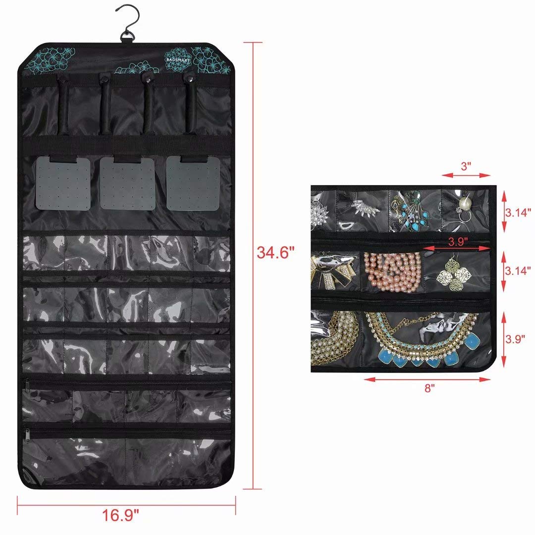 BAGSMART Doublesided Hanging Jewelry Organizer Roll up Bag for