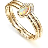 PAVOI 14K Gold Plated Stacking Rings for Women | Classy Design with Sparkling Cubic Zirconia Crystals & Opal | Everyday Jewelry