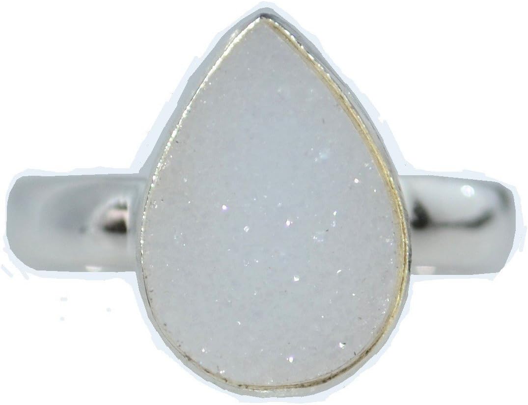 Sterling Silver White Druzy Ring, Raw Natural Healing Stone, Solitaire Birthstone Ring