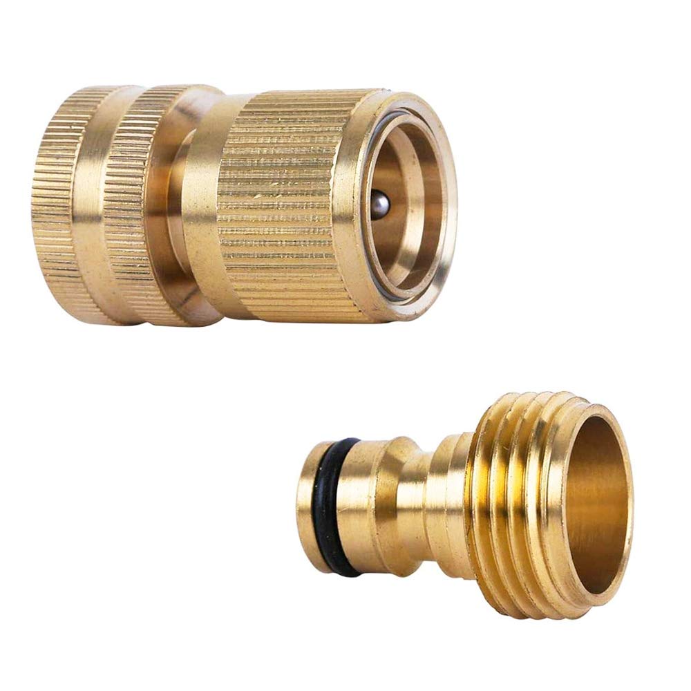 Garden Hose Quick Connect,3/4 inch Brass Female Thread Tap Connector Male Quick Connector Adapter Hose Connectors Hose Fittings for Car Wash Guns Garden Irrigation Systems(1 Pair)