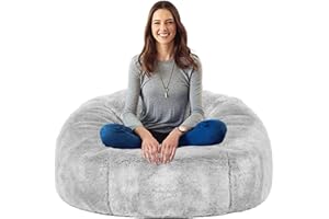 Taotique 4FT Giant Bean Bag Chair Cover (Cover only, No Filler) Soft Faux RH Fur Sofa Bed Cover Washable Bean Bag Couch Cover for Adult and Kids with Liner