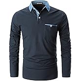 LIUPMWE Men's Shirt Long Sleeve Polo Shirt for Men Basic Slim Fit Long Sleeve Polo Men's Shirts with Pocket Golf Shirts