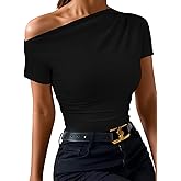 Off The Shoulder Tops for Women Going Out Summer Top Trendy Short Sleeve T Shirts Sexy Asymmetrical Blouses