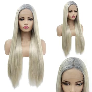 Amazon Com Platinum Blonde Wig Lace Front Fashion Gray Root
