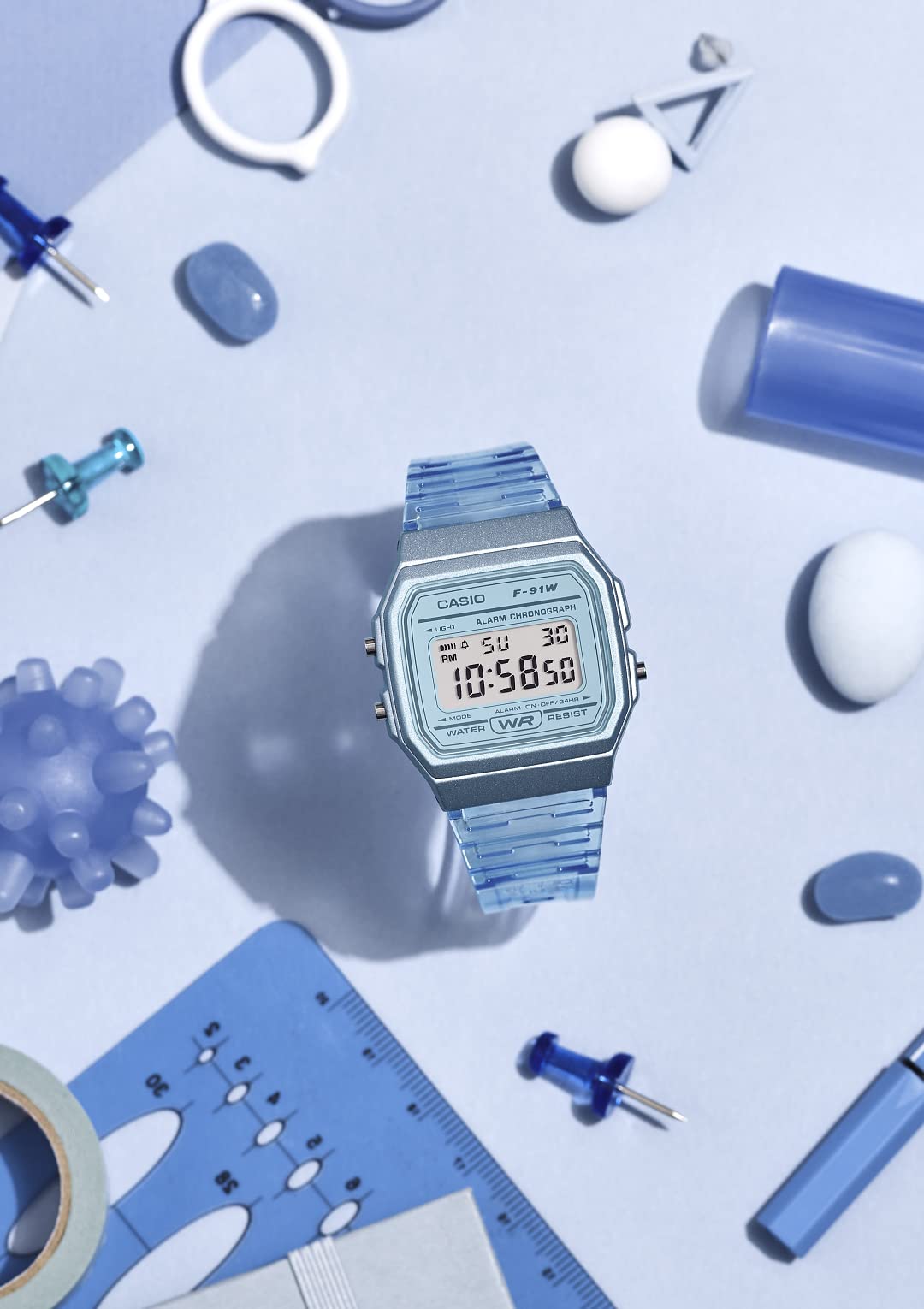 CASIO(カシオ) Digital Wristwatch, Resin, Clear, blue (clear blue), 1 piece, Waterproof