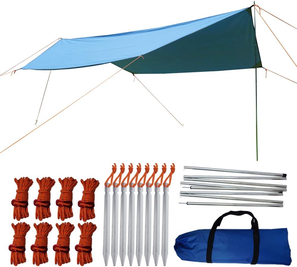 Acenilen 6-8 Person Camping Tent Tarps, UV Protection 50+ Waterproof Tarp with Poles, Beach Sunshade Hammock Rain Fly Sun Shelters Patio Awning Lawn & Garden Canopy, Camping & Hiking Equipment