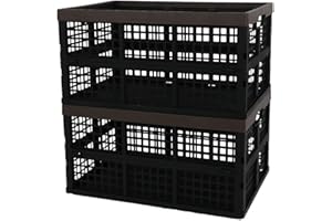 Lesbin 2-Pack 42 L Plastic Staking Folding Storage Basket Crates, Stackable Collapsible Storage Bin