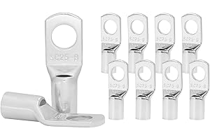 MAMFOUS 50PCS SC25-8 Tinned Copper Lugs AWG 4,Battery Cable Ends Wire Connectors,Heavy Duty Ring Terminals(50PCS SC25-8)