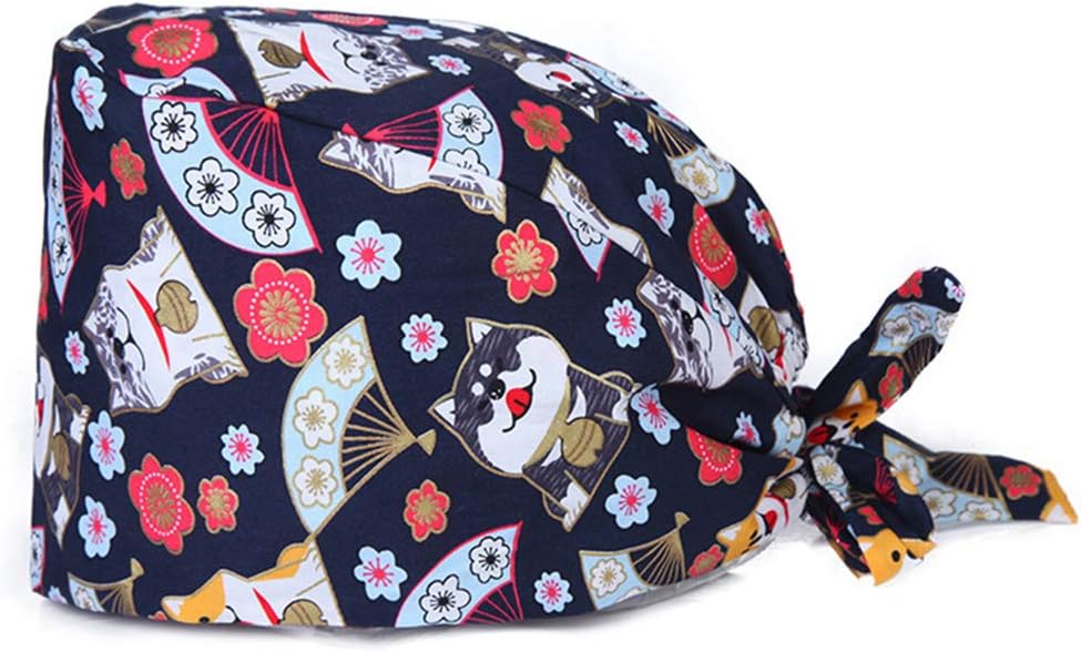 Cute Animal Patterns Surgical Scrub Cap Medical Doctor Bouffant Hat with Sweatband for Womens Mens