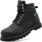 TOUGHSTEPS Steel Toe Work Boots for Men 6 Inch Waterproof Non Slip Rubber Comfort Leather Safety Durable Industrial Construction Boots