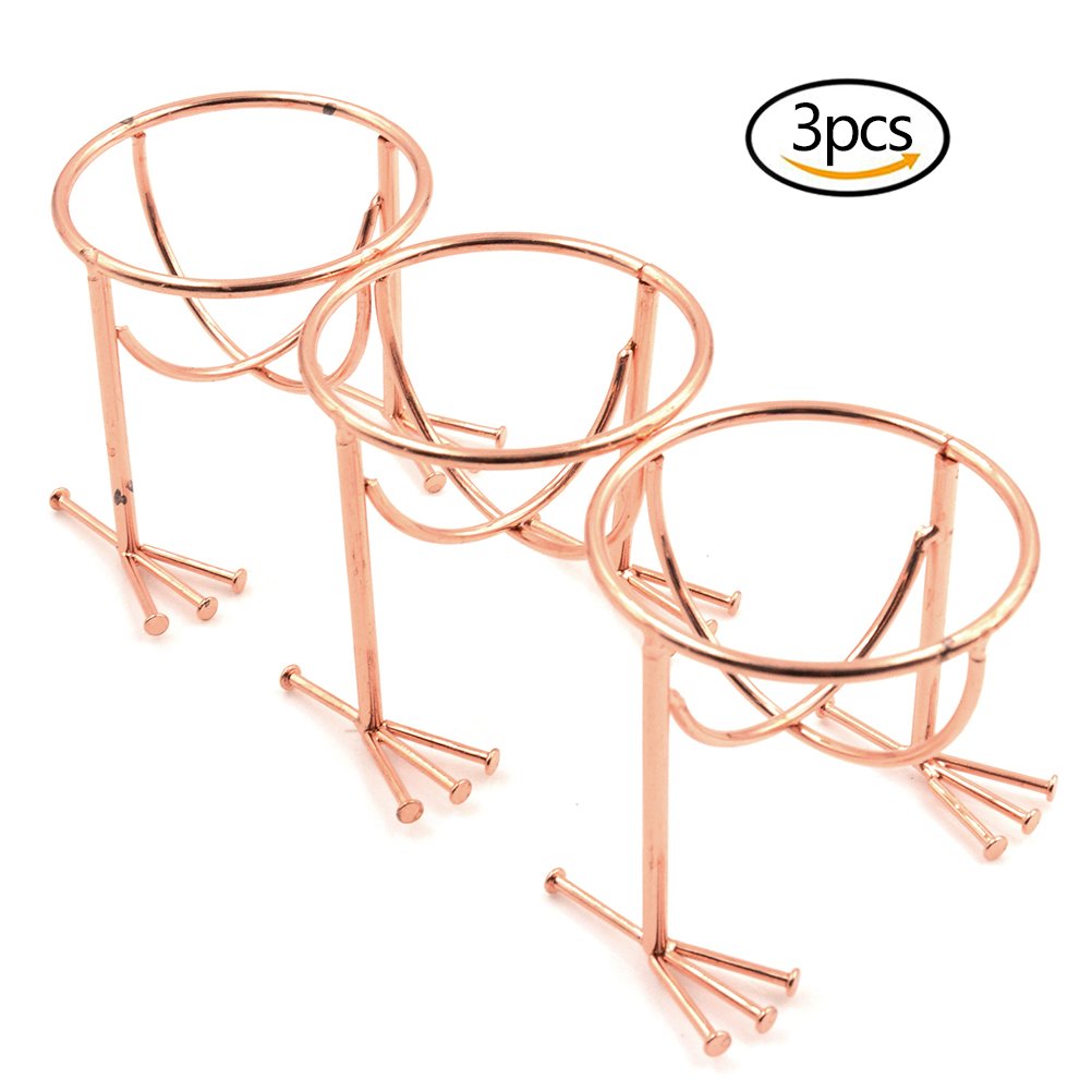 CosCosX 3 Pack Makeup Sponge Holder Egg Sponges Puff Display Stand Support Cute Chicken Feet Drying Beauty Metal Stencil Ventilated Dryer Rack,Rose Gold