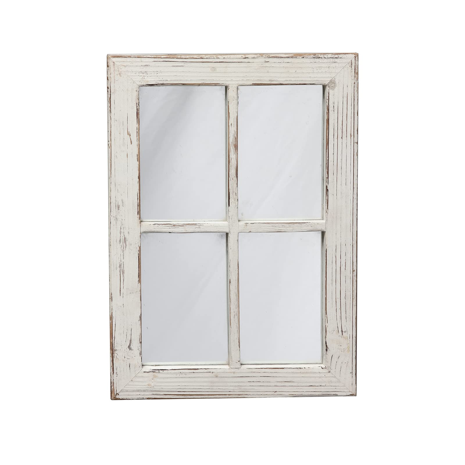 Sintosin Rustic Window Pane Mirror Wall Decor 11 x 16 inches, Distressed White Rectangle Hanging Mirror with Wood Frame, Handmade Decorative Vintage Mirrors for Living Room