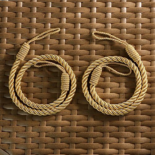 Zceconce Durable Ropes for Window Curtains Panels - Loop with Buckle Cord or Hook or Tie Directly for Window Treatment Drapes (2 Pieces, Satin Gold)