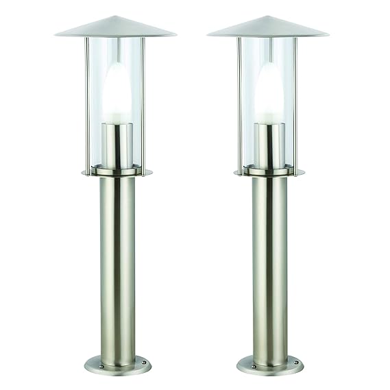 Pair of Brushed Stainless Steel 50cm Garden Post/Bollard Lights