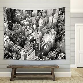 Black and White Urban Landscape of New York City - Fabric Wall Tapestry Home Decor - 51x60 inches