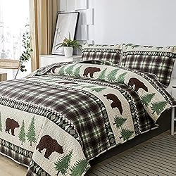 Junsey Rustic Bear Quilts Set King Size,Lightweight