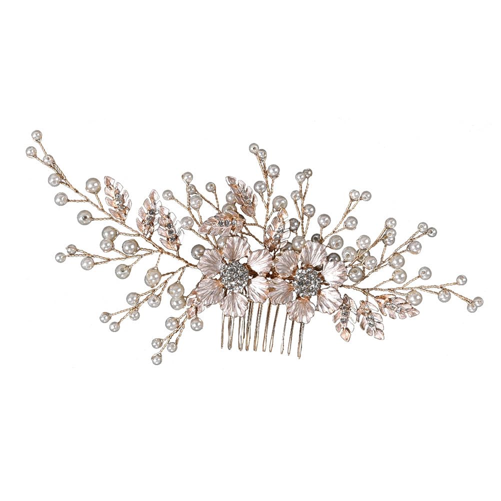 minkissy Wedding Pearl Side Comb Clip Wedding Flower Comb Hair Comb Vintage Alloy Hair Comb Trendy Decor Decorative Decor for Women Girls Miss