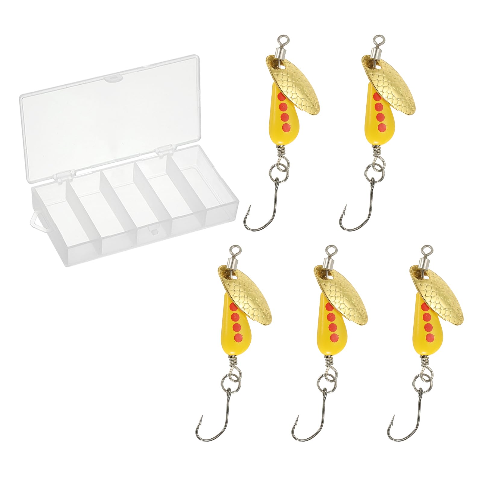 PATIKIL 1/6 oz Spinners - 5 Pack Single Hook Trout Lures Teardrop Inline Spinner with Tackle Boxes for Freshwater Saltwater Fishing, Yellow/Red