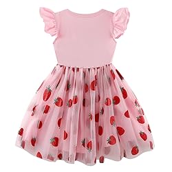 Little Girl Strawberry Tulle Dress Flutter Sleeve
