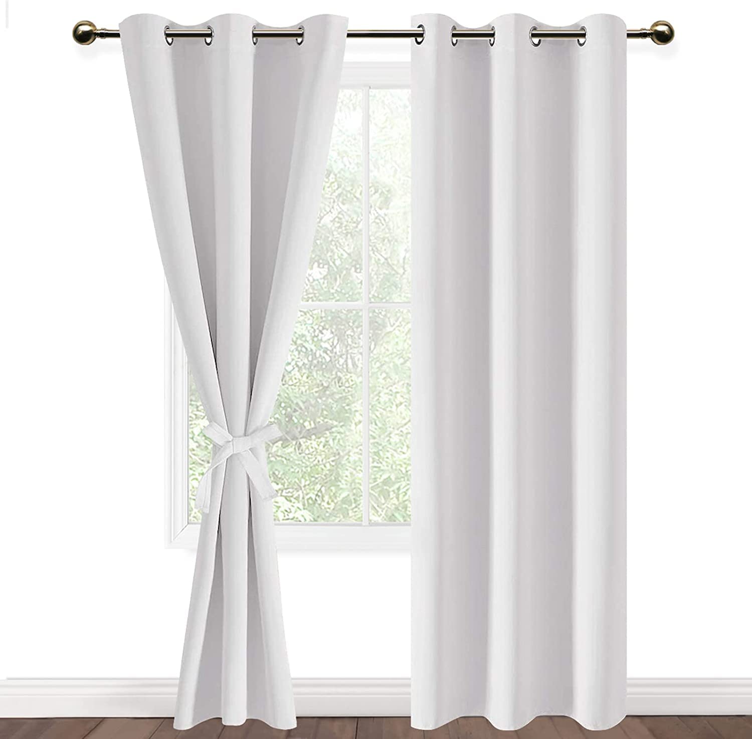 DWCN Greyish White Blackout Curtains with Tiebacks for Bedroom Thermal Insulated Solid Eyelet Curtains for Living Room,2 Panels,46" Wide x 90" Drop — image 1