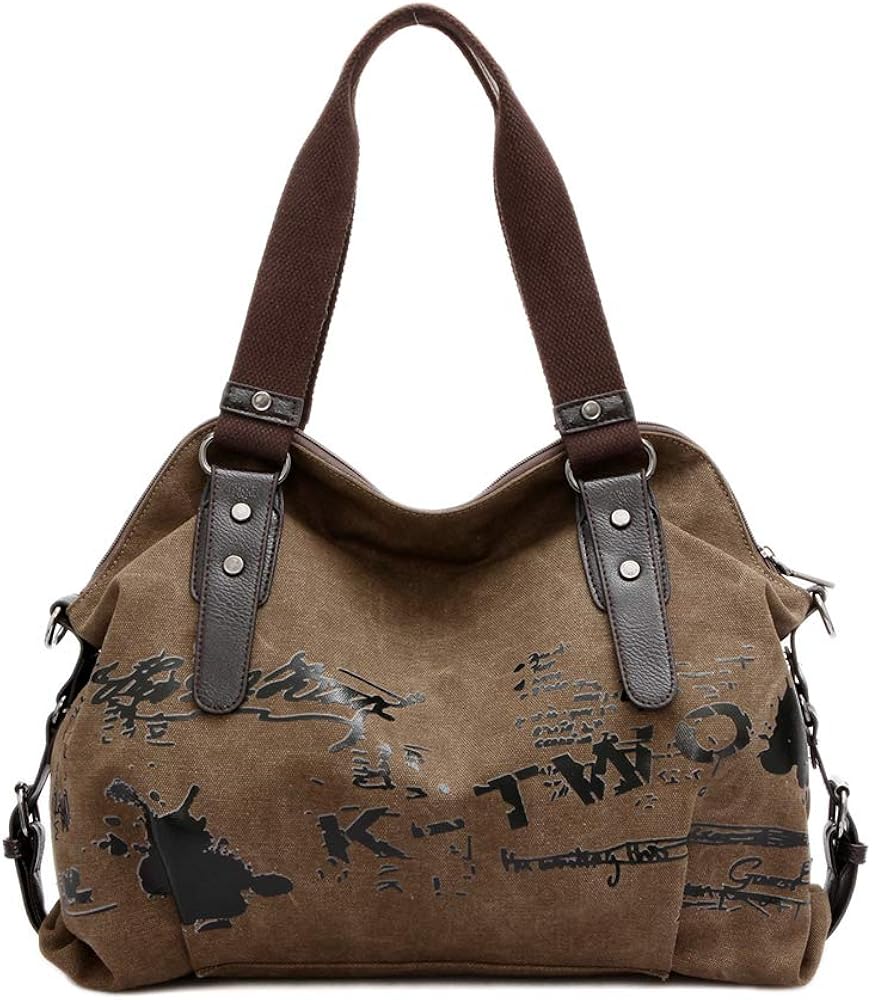 Chikencall Women Ladies Bags Casual Vintage Hobo Canvas Mulit-Pocket Daily Purse Messenger Top Handle Shoulder Large Tote Shopper Handbag Shopping Graffiti European Style Bags