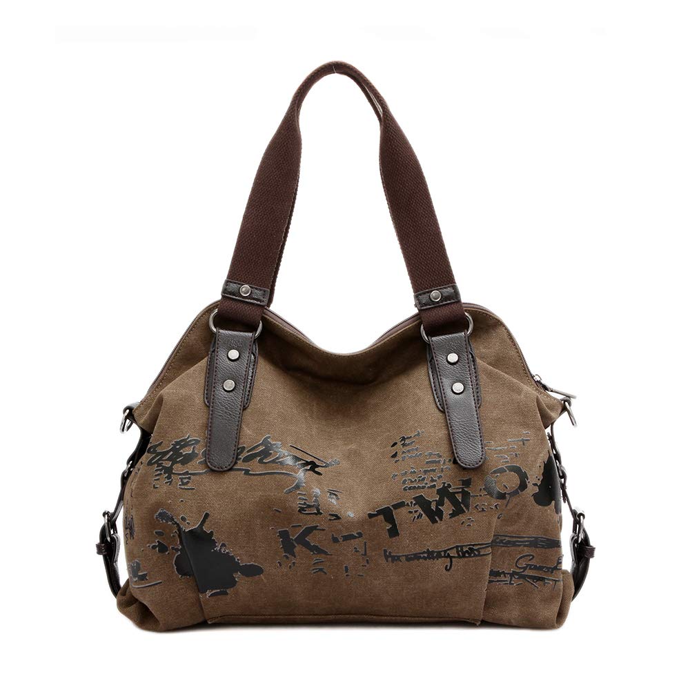 Chikencall Women Ladies Bags Casual Vintage Hobo Canvas Mulit-Pocket Daily Purse Messenger Top Handle Shoulder Large Tote Shopper Handbag Shopping Graffiti European Style Bags