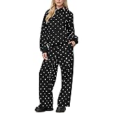 Qmlyev Women 2 Piece Lounge Sets Polka Dot Fall Sweatsuits Long Sleeve Hoodie Wide Leg Sweatpants Matching Tracksuit