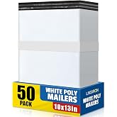 LINSIRON Poly Mailers 10x13 Inch 50 Pcs, Large Shipping Bags for Clothing | Waterproof Strong Adhensive Mailing Bags for Small Business, Tear-resistant Mailers Poly Bags Mailing Envelopes White