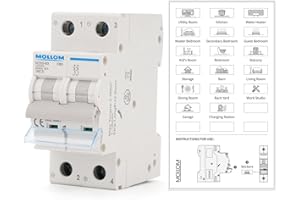 MOLLOM AC 2 Pole Miniature Circuit Breaker, 110V-240V 63Amps, C63 Scene Visualization Custom MCB Thermal Magnetic Trip, 6KA Breaking Capacity for Solar AC System, Home Use, RVs