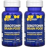 Serotonin Brain Food - 1250mg L-Tryptophan & 400mg Rhodiola Rosea Supplement - Mood Support Supplement for Stress Relief - Neurotransmitter Support with Magnesium Glycinate & Zinc - 120 Capsules