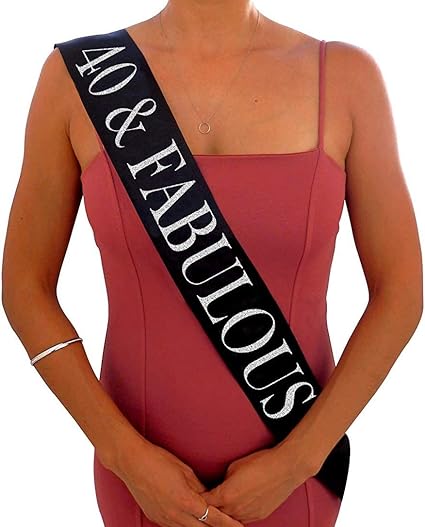 Amazon Com 40 Fabulous Black Glitter Satin Sash Happy 40th