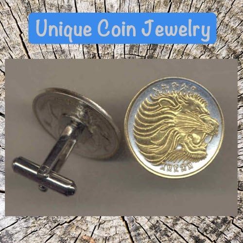 Handmade Silver & Gold Authentic Ethiopian 25 Cent Lion Cufflinks - 25 year Anniversary or Christmas Gift