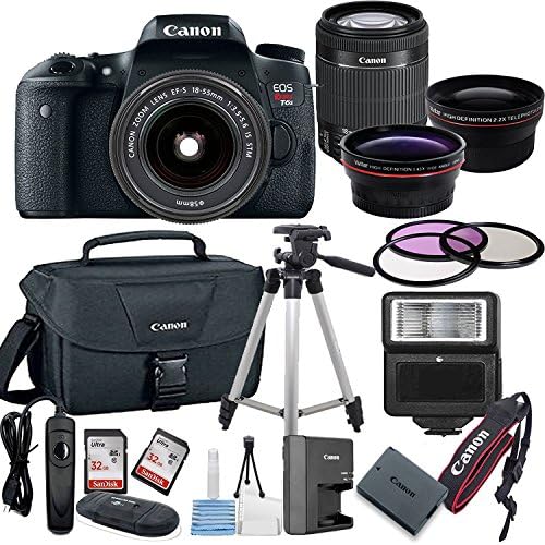 Canon EOS Rebel T6S Digital SLR Camera with EF-S 18-55mm Bundle includes Camera, Lenses, Filters, Bag, Memory Cards, Tripod, Flash, Remote Shutter and More - International Version