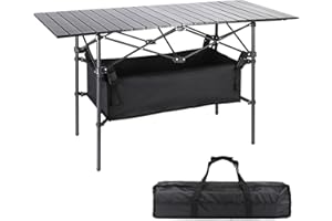 Moosinily Camping Table 4Ft Folding Table with 54 L Storage Bag Tighten Band Folding Picnic Table Aluminum Roll up Table Folding Camp Table for Outdoor Beach Grill BBQ Travel Black