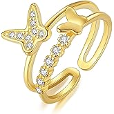 JONAYUOV Dangle Rings for Women, 18k Gold Plated Adjustable Rings, Chunky & Butterfly Rings with Cubic Zirconia Diamonds, Ring Size 6-10
