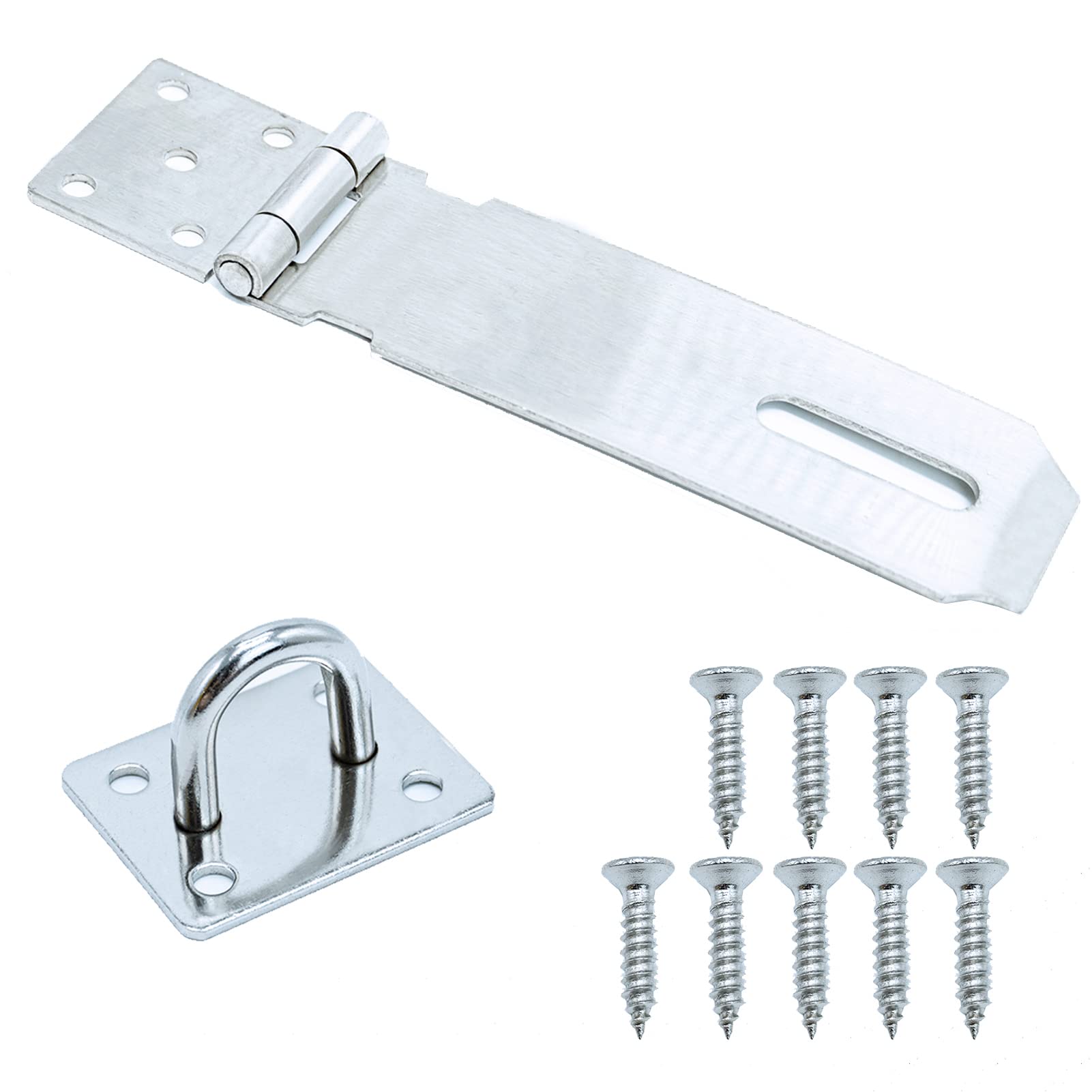 SZXMDKH Door Padlock Hasp, 5 Inch Stainless Steel Hasp and Staple Shed Lock Latch Heavy Duty Gate Security for Window Cabinet Pet Cage Crate，Silver