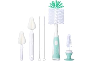 CAREBABYMORE Baby Bottle Brush Set with Nipple Cleaner and Suction, 10.2" Cleaning Brush and 6.5" Sponge Bottle Brush with A Replacement Brush Head and Two 6.7" Straw Brushes, Pack of 5 (Green)