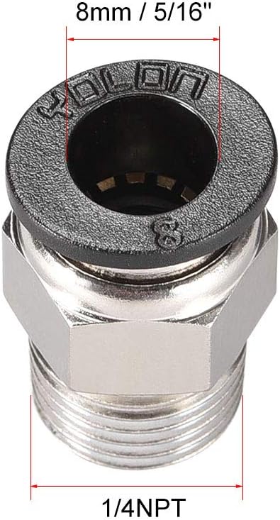 sourcing map Straight Pneumatic Push to Quick Connect Fittings 1/4NPT Male X 8mm Tube OD Silver Tone 6pcs - Image 3